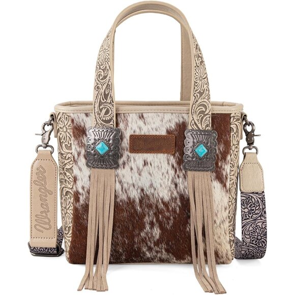 Wrangler Cowhide Tote Bag for Women Western Tooling Handbag Leather Fringing wit